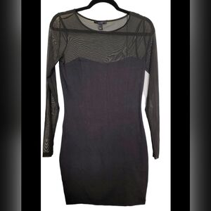 #521-Forever 21 Black Mesh Long Sleeve Bodycon Dress,sz.L